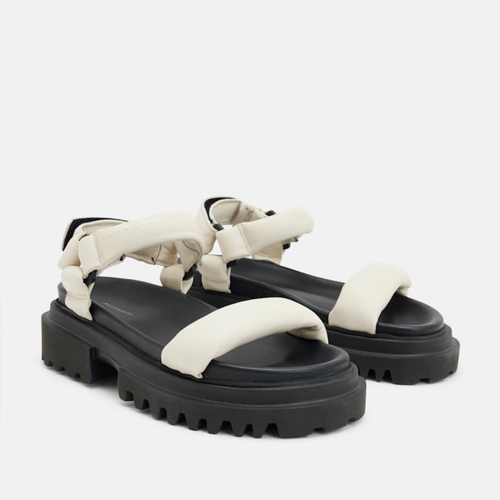 NIB NEW All Saints Helium Sandals Chalk Ivory size 9 puff leather platform